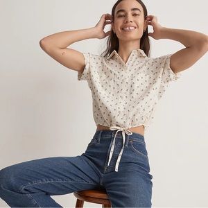 NWOT Madewell Button-Up Drawstring Shirt in Blooming Ikat Top Size XL